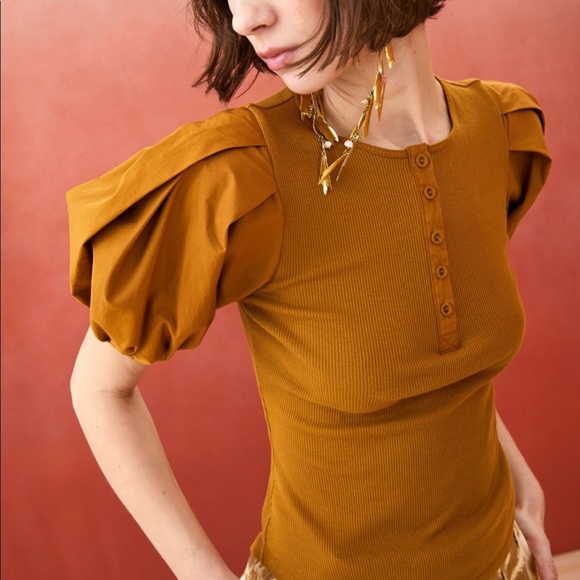 Ulla Johnson Kara Puff Sleeves Ribbed Top